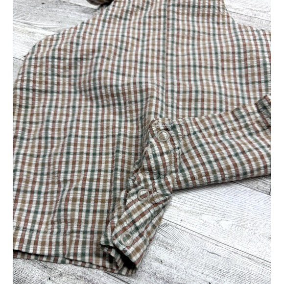 Vintage‎ Carter's Safari Overalls Tan Green Gingham Plaid Romper 18-24 Months - Picture 4 of 5